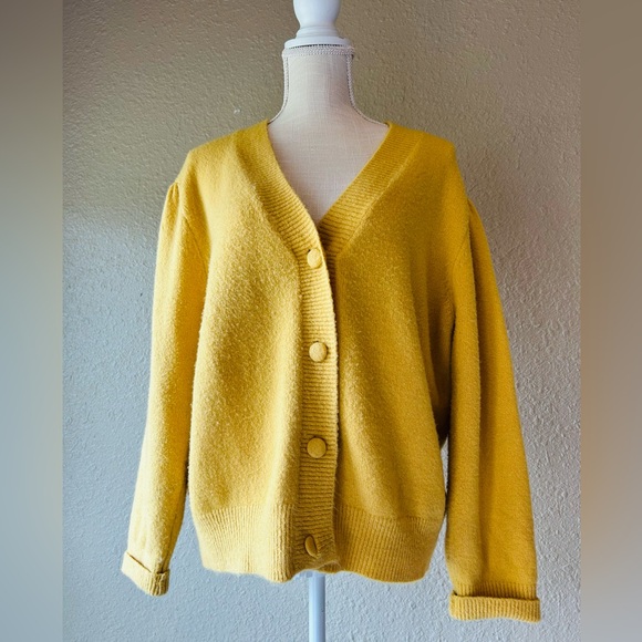 Pepaloves Sweaters - Pepaloves Mustard Yellow Button Cardigan Sweater Size L Cozy